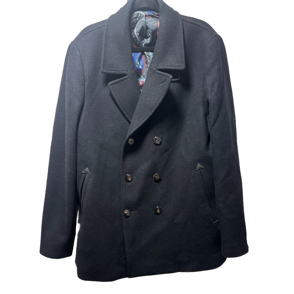 TED BAKER Men Westun Wool Peacoat in Black Size 44 Size 7